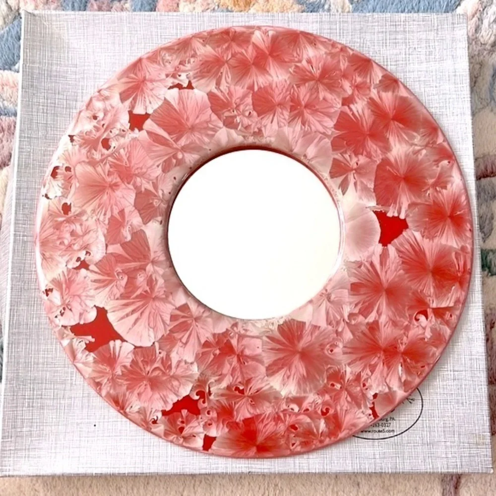Brand New in Box Route 5 Round Ceramic Floral Decorative Mirror Red Pink White